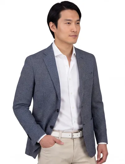 Dressler Dressler colbert blauw gemêleerd merinowol slim fit Shaped Fit
