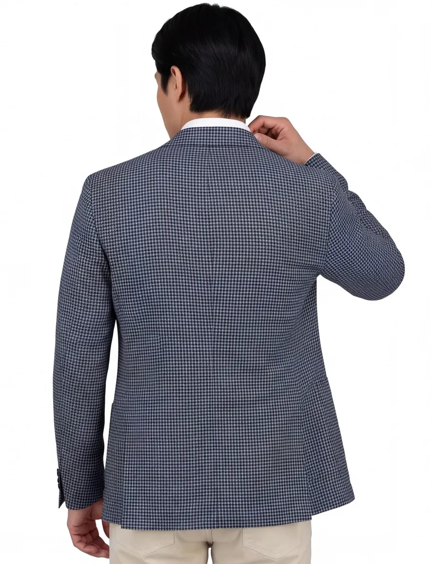 Dressler colbert blauw gemêleerd merinowol slim fit Shaped Fit