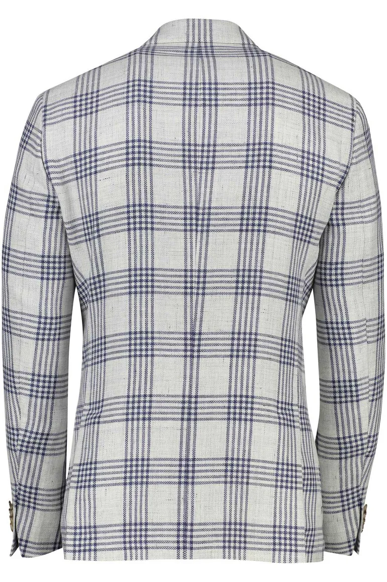 Dressler colbert wit navy geruit linnen normale fit
