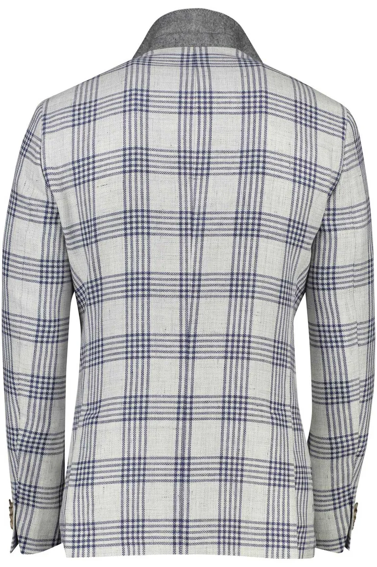 Dressler colbert wit navy geruit linnen normale fit