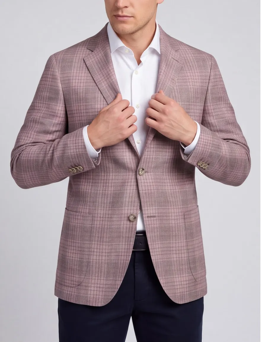 Dressler colbert roze geruit slim fit met 2 knopen