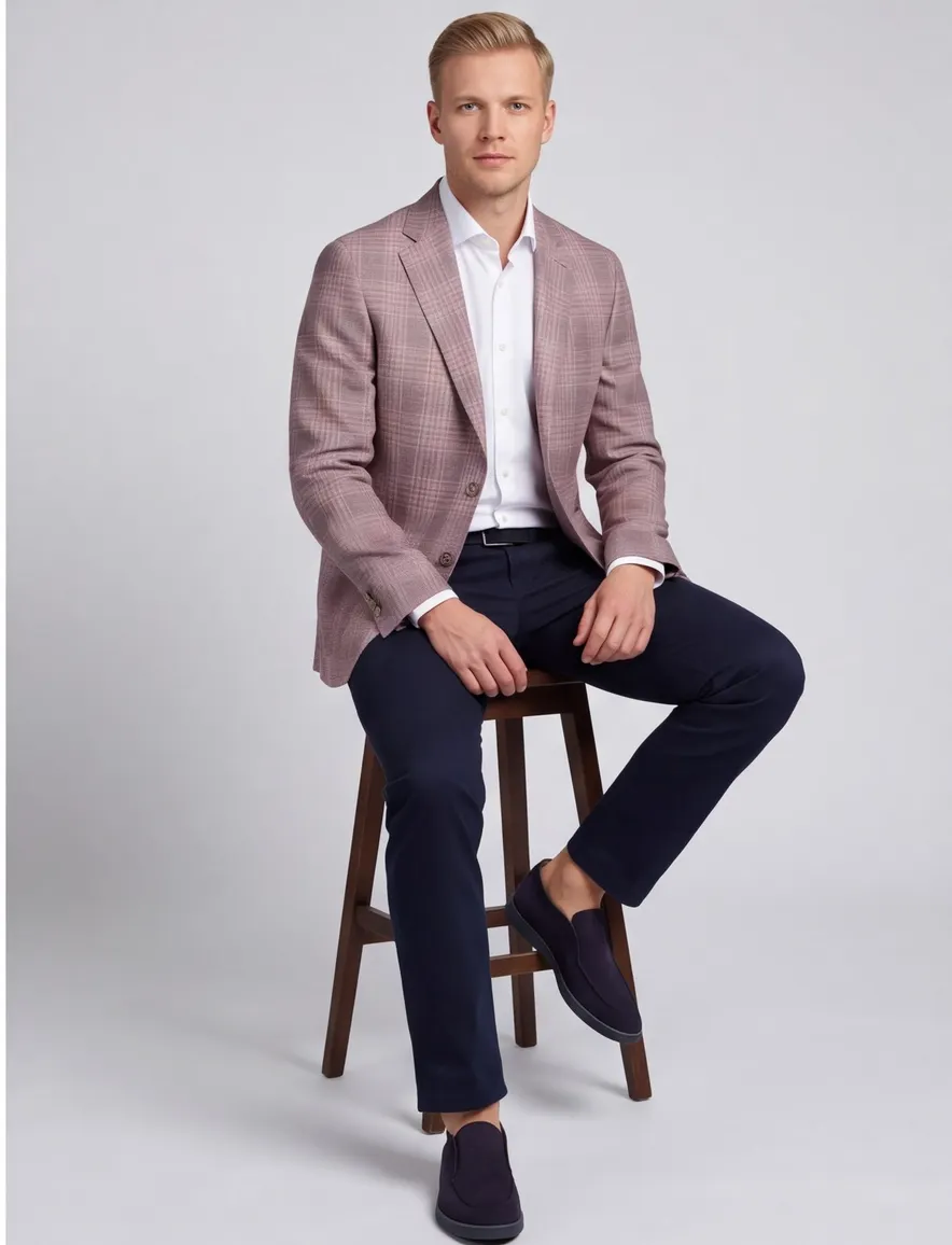 Dressler colbert roze geruit slim fit met 2 knopen