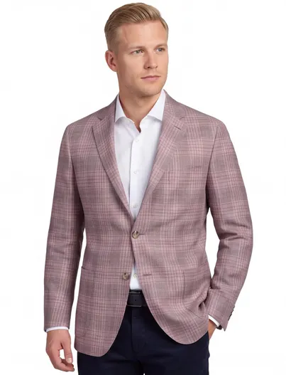 Dressler Dressler colbert roze geruit slim fit met 2 knopen
