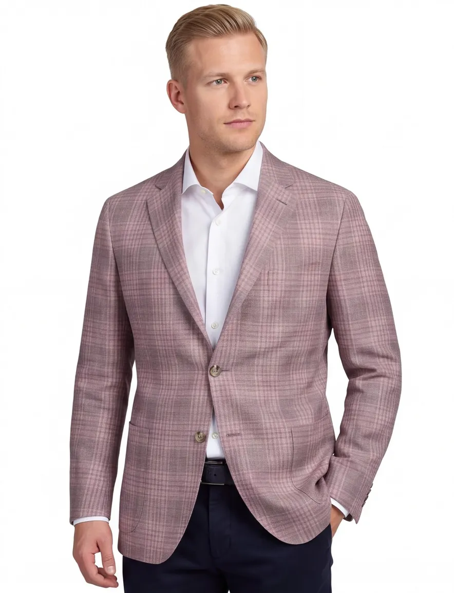 Dressler colbert roze geruit slim fit met 2 knopen