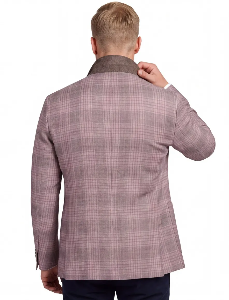 Dressler colbert roze geruit slim fit met 2 knopen