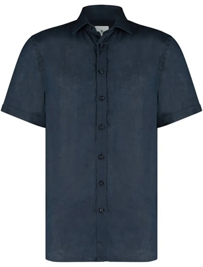 State of Art overhemd linnen korte mouw donkerblauw