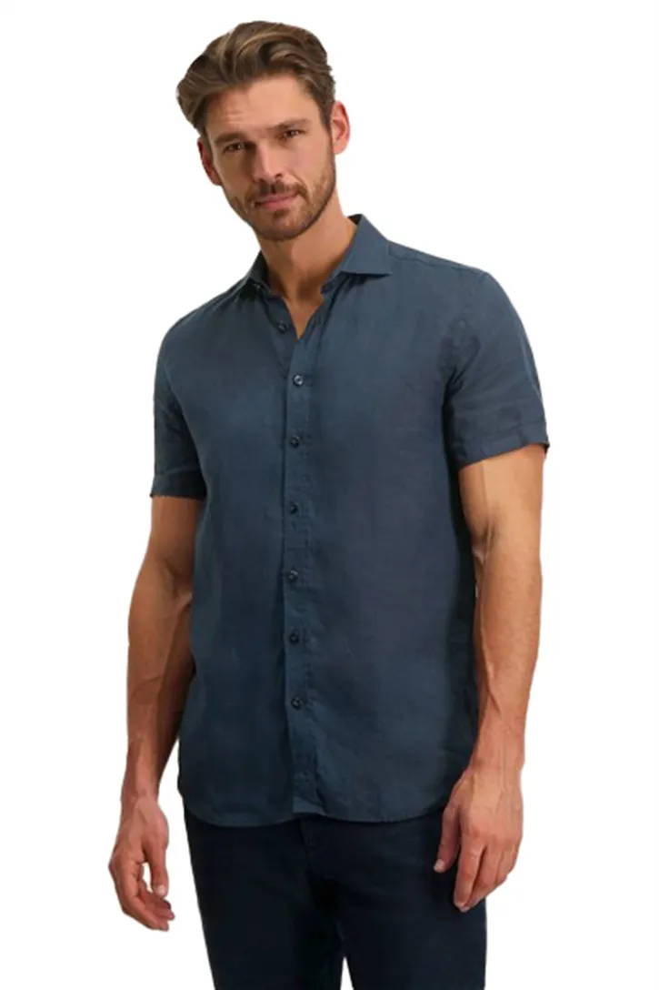 State of Art overhemd linnen korte mouw donkerblauw