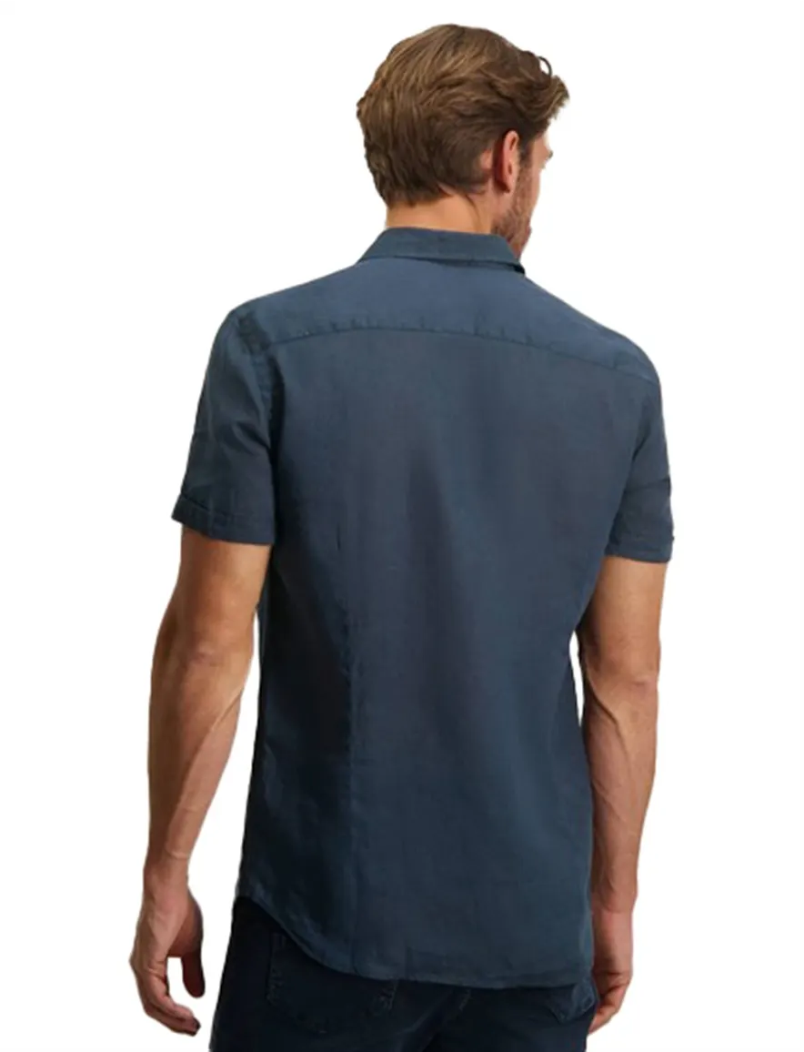 State of Art overhemd korte mouw donkerblauw linnen