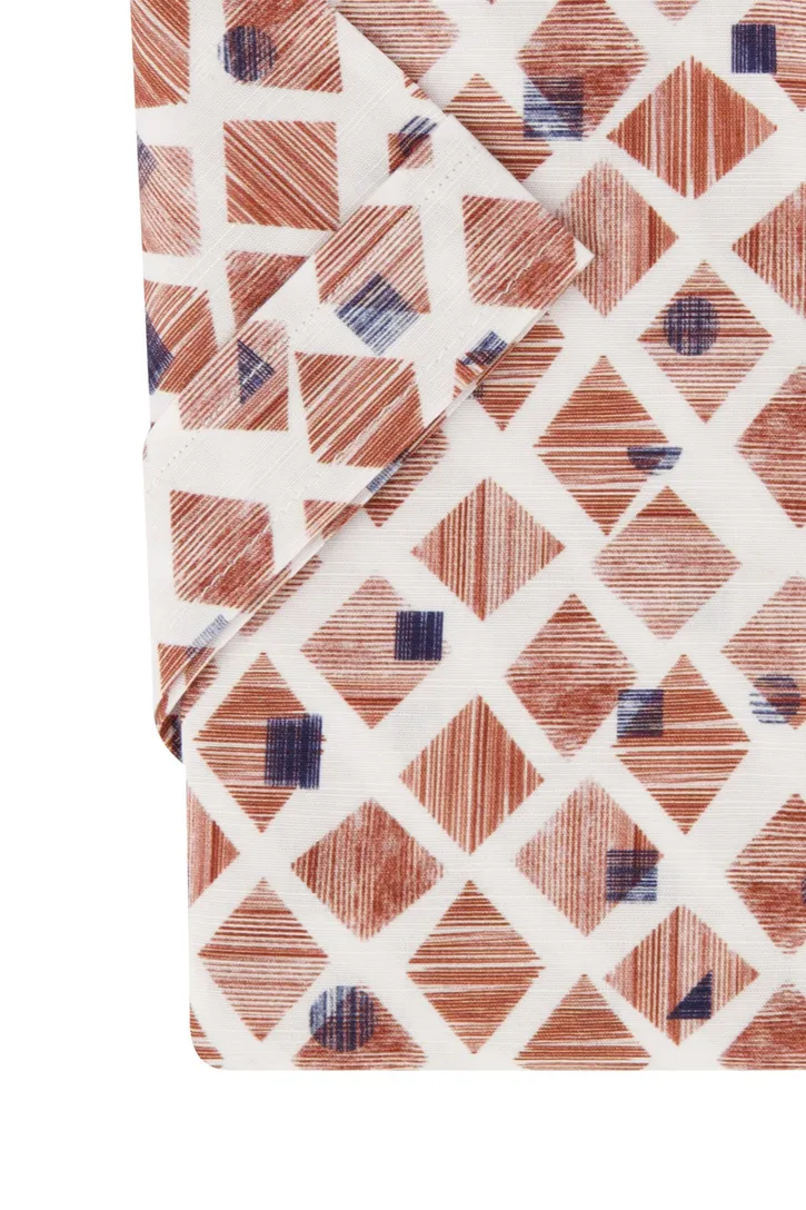 Wijde fit State of Art casual overhemd korte mouw bruin geprint katoen
