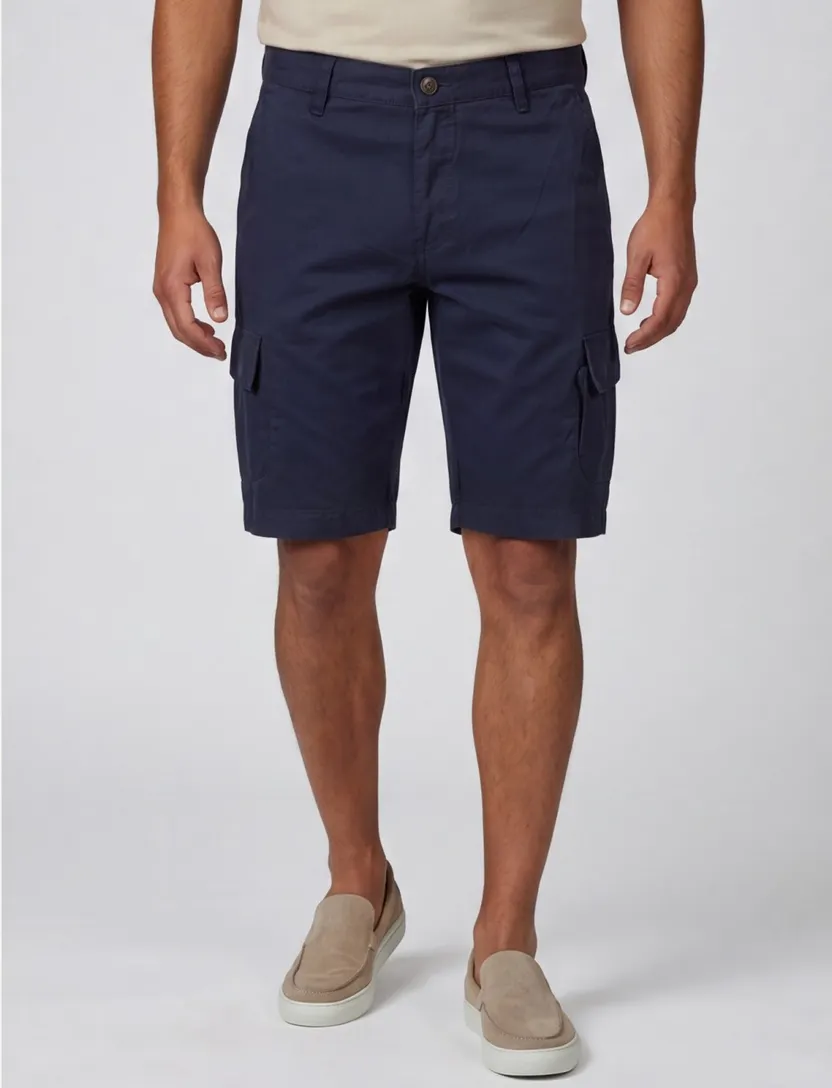 katoenen State of Art Bermuda effen donkerblauw