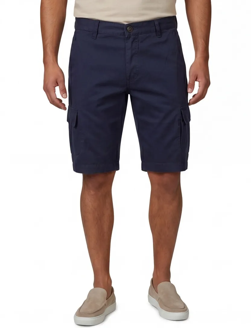 katoenen State of Art Bermuda effen donkerblauw