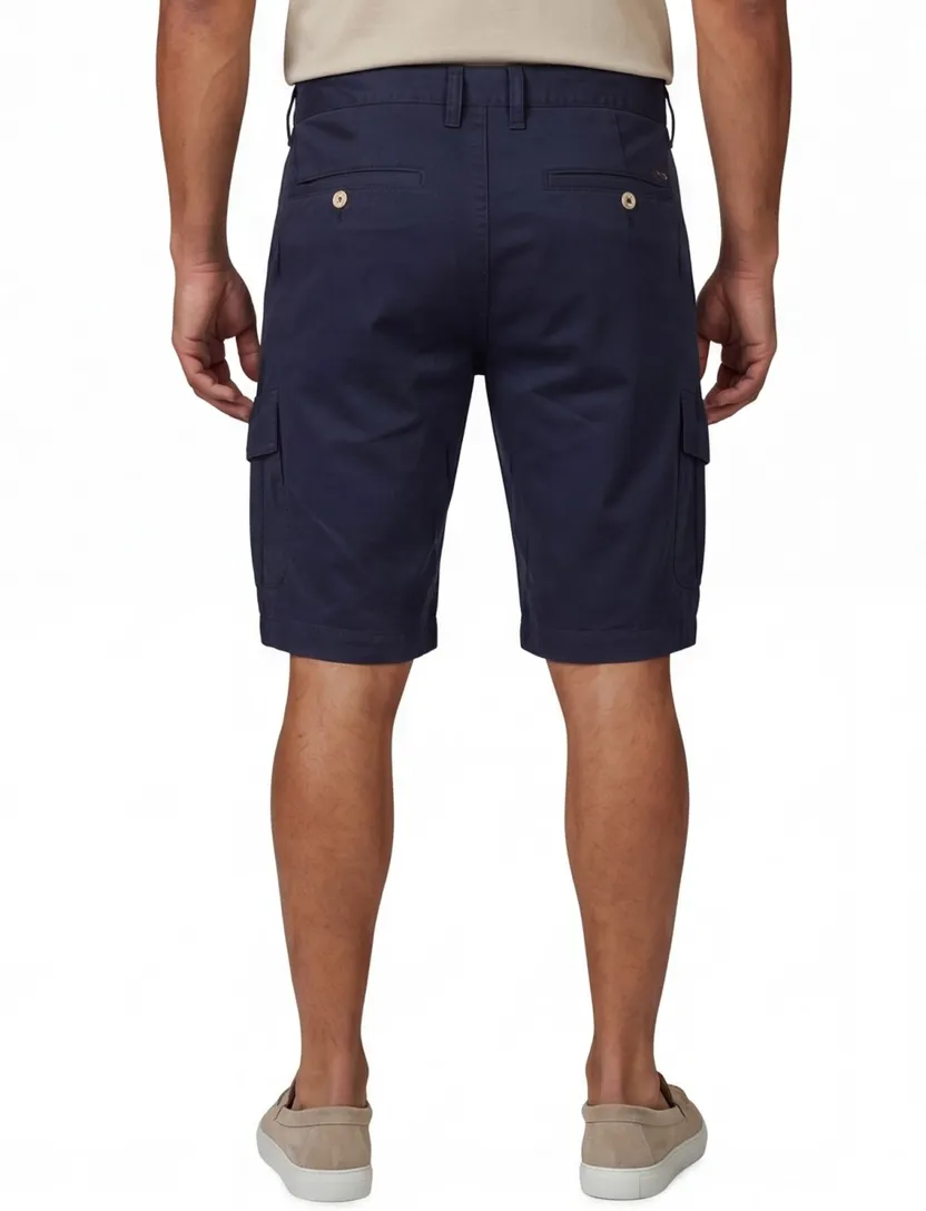 katoenen State of Art Bermuda effen donkerblauw