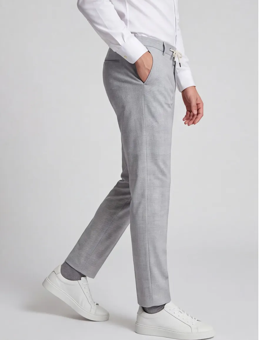 Portofino elastische band pantalon Turijn Grijs wit geruit