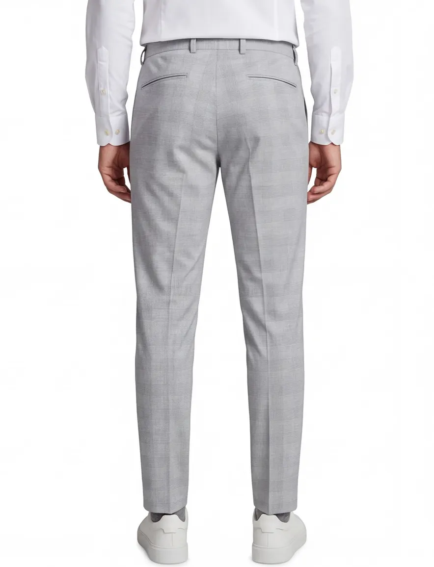 Portofino elastische band pantalon Turijn Grijs wit geruit