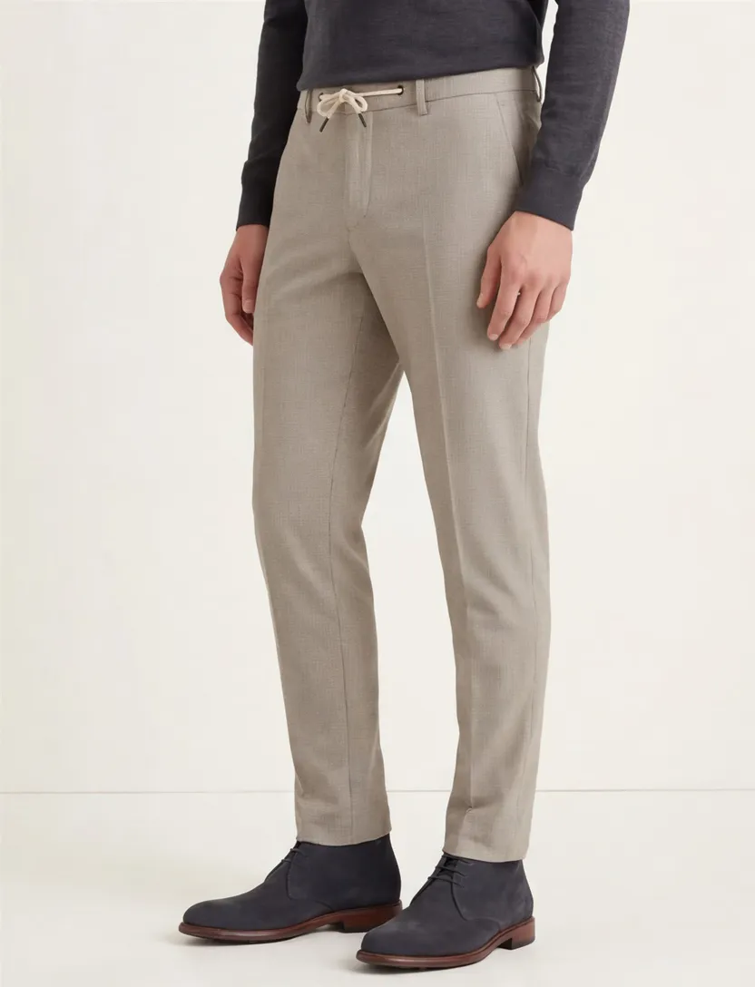 Chino Portofino broek beige geruit touwlsluiting