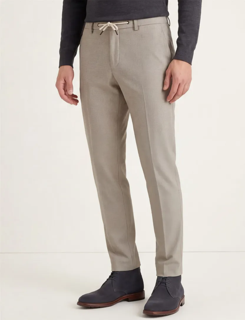 Chino Portofino broek beige geruit touwlsluiting