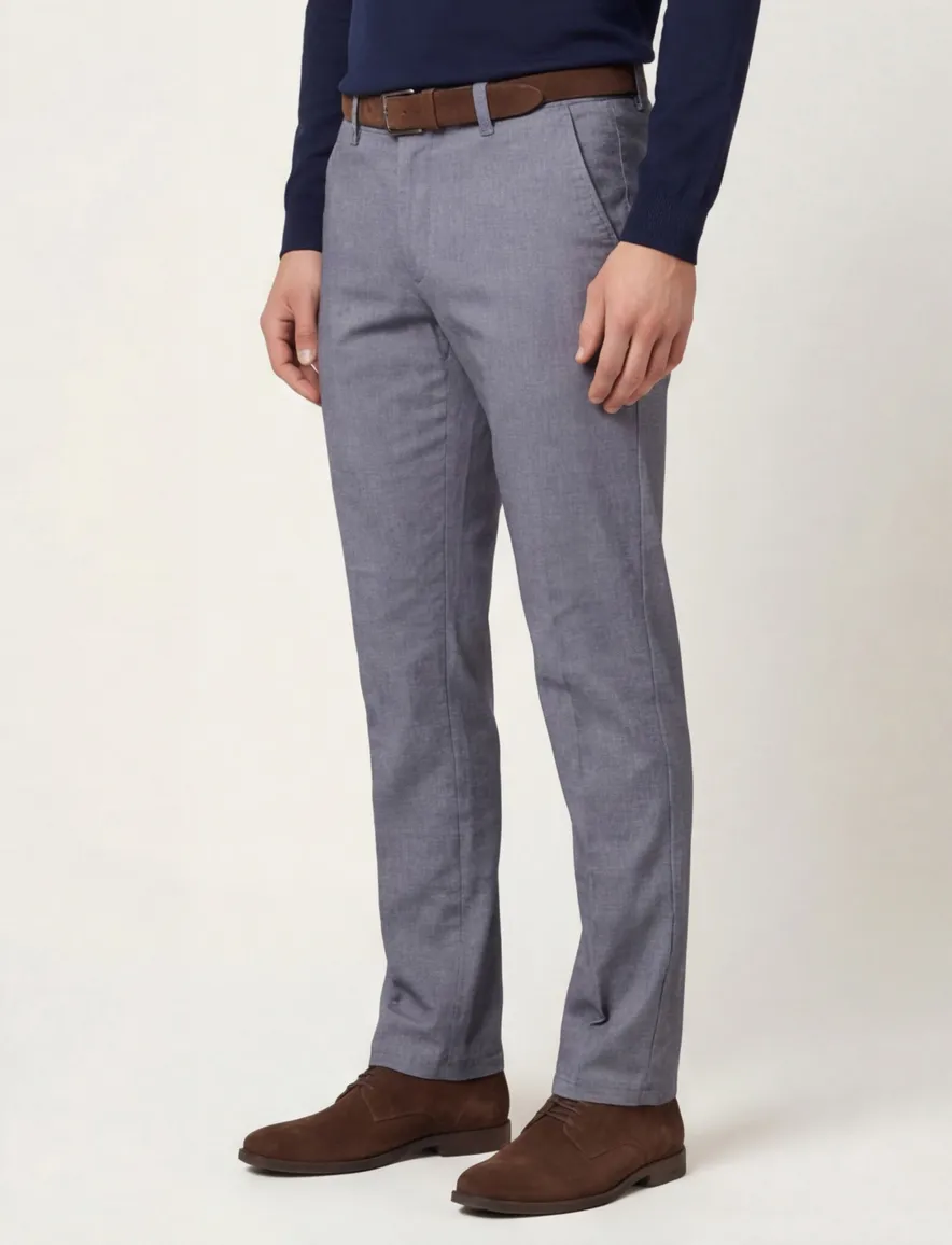 Eurex katoenen chino blauw zakken effen katoen