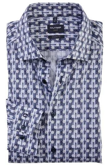 Olymp Olymp overhemd Luxor Modern Fit normale fit blauw dessin katoen