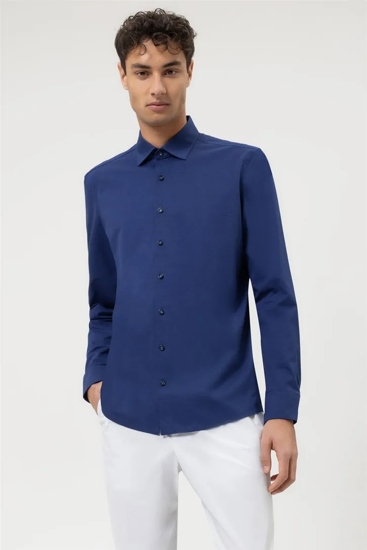 Olymp overhemd Level Five extra slim fit donkerblauw effen katoen