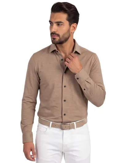 Olymp Olymp Level Five 24/Seven overhemd extra slim fit camel katoen