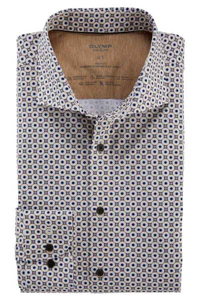 OLYMP Level Five 24/Seven overhemd extra slim fit beige geprint katoen