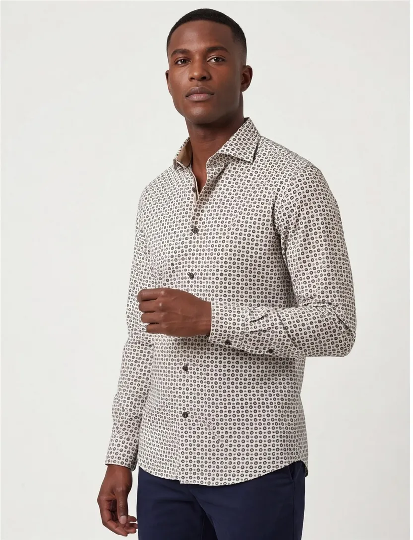 OLYMP Level Five 24/Seven overhemd extra slim fit beige geprint katoen