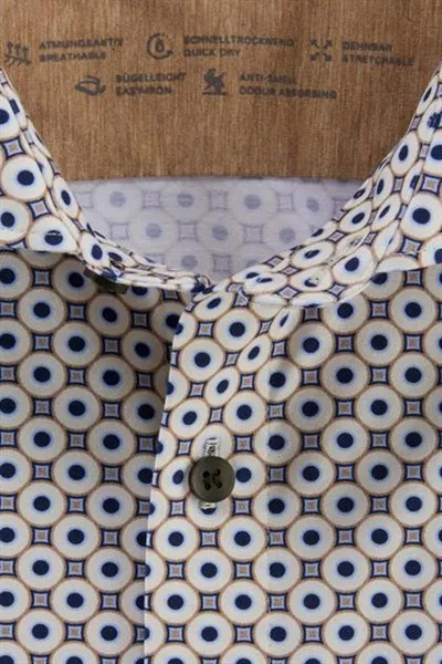 OLYMP Level Five 24/Seven overhemd extra slim fit beige geprint katoen