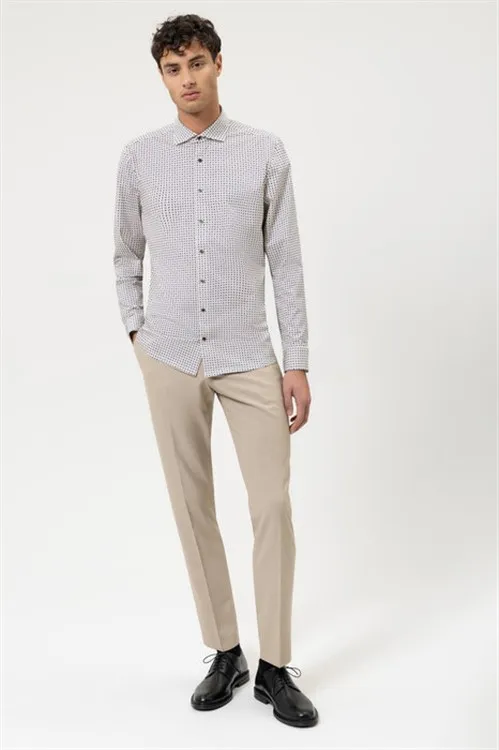 OLYMP Level Five 24/Seven overhemd extra slim fit beige geprint katoen