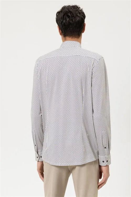 OLYMP Level Five 24/Seven overhemd extra slim fit beige geprint katoen