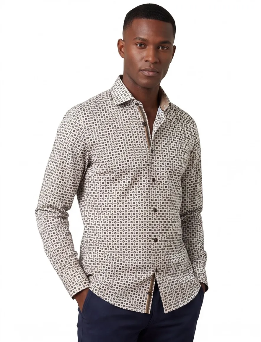Olymp overhemd Level Five extra slim fit rondjes geprint katoen