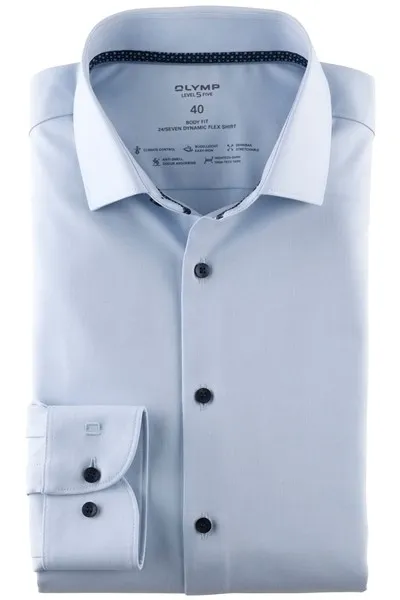 Overhemd Olymp body fit lichtblauw donkerblauw detail