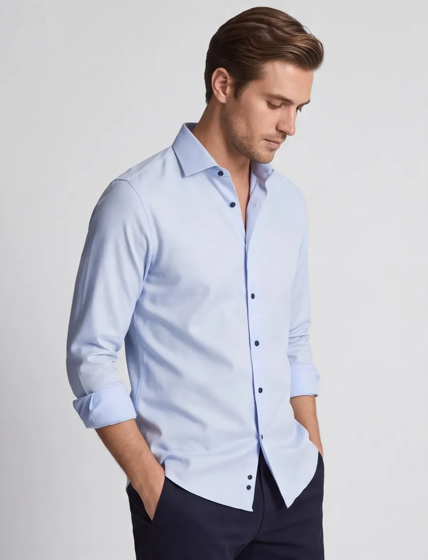 Overhemd Olymp body fit lichtblauw donkerblauw detail