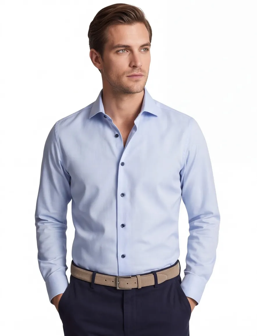 Overhemd Olymp body fit lichtblauw donkerblauw detail