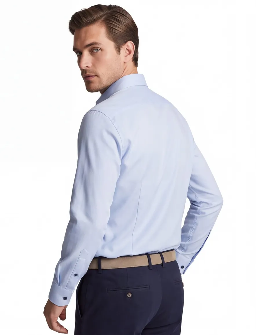 Overhemd Olymp body fit lichtblauw donkerblauw detail