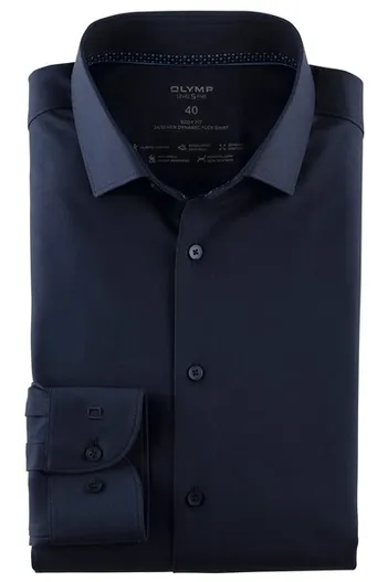 Olymp Donkerblauw Olymp business overhemd Level Five extra slim fit katoen
