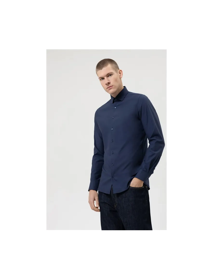 Donkerblauw Olymp business overhemd Level Five extra slim fit katoen