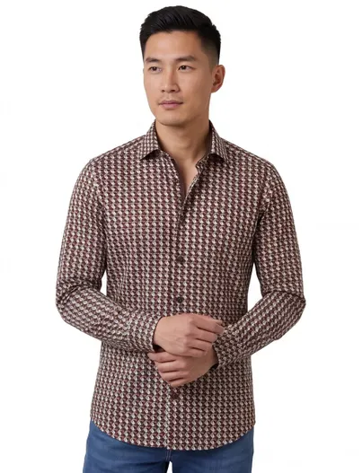 Olymp Olymp overhemd ml7 extra slim fit bruin geprint