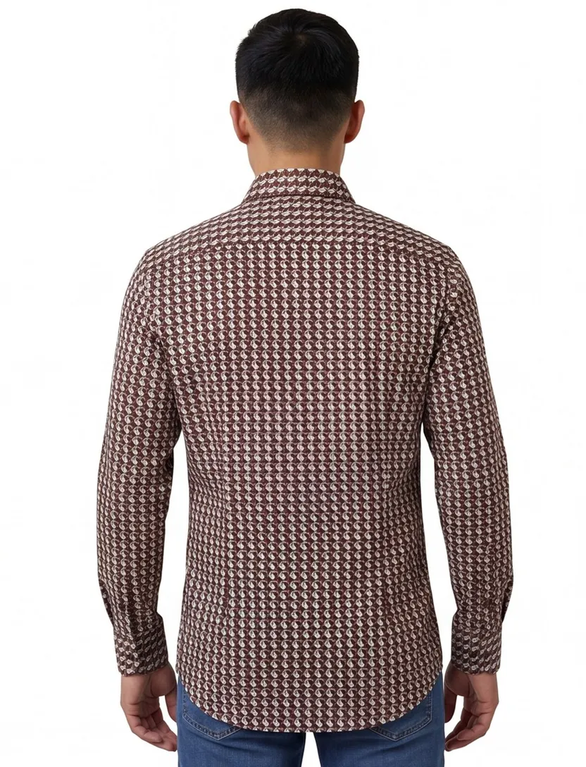 Olymp overhemd ml7 extra slim fit bruin geprint
