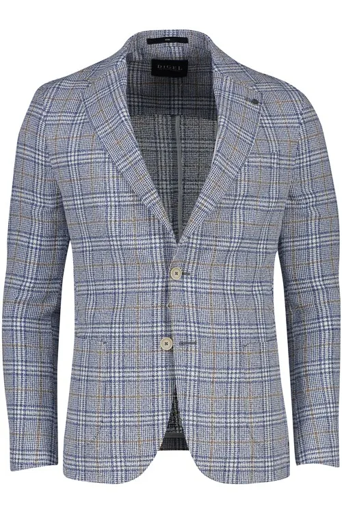 Digel colbert blauw geruit katoen-stretch Kristo Slim Fit