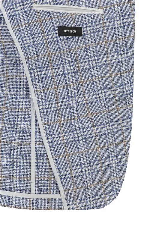 Digel colbert blauw geruit katoen Kristo slim fit steekzakken