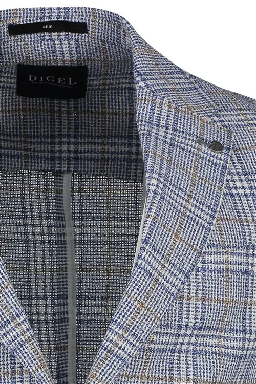 Digel colbert blauw geruit katoen Kristo slim fit steekzakken