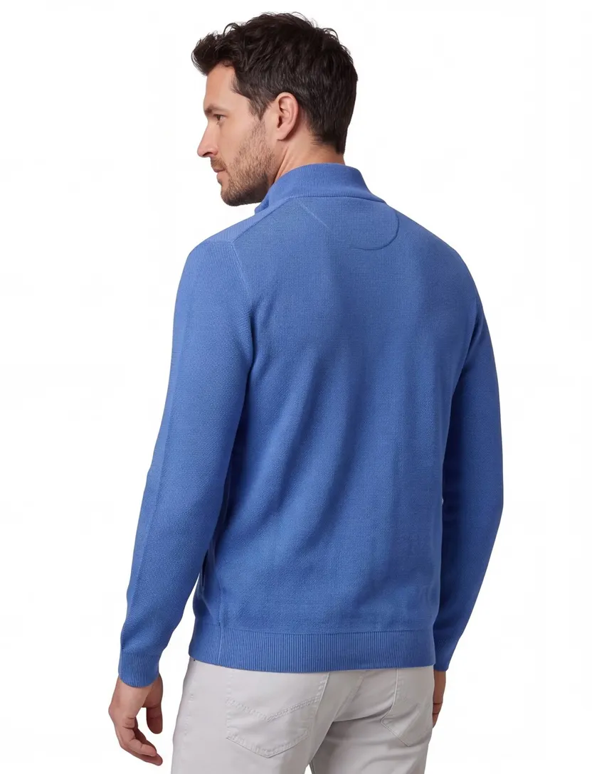 Portofino vest opstaande kraag blauw rits effen katoen 100% extra lang