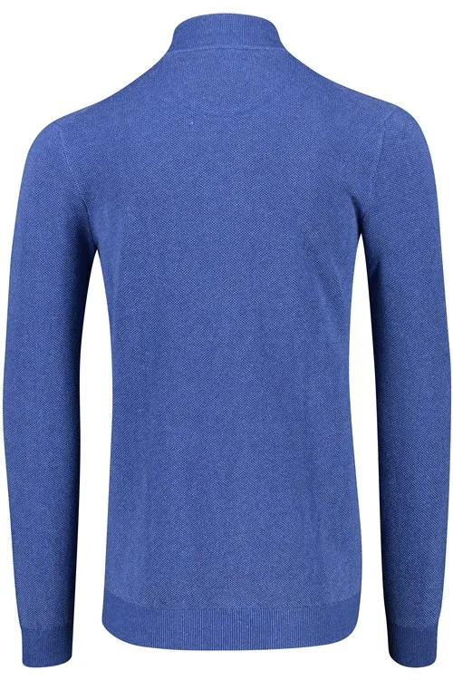 Extra lang Portofino vest opstaande kraag blauw rits effen katoen