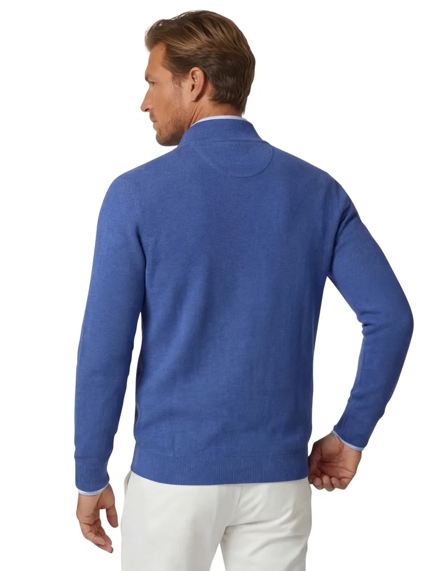 Extra lang Portofino vest opstaande kraag blauw rits effen katoen