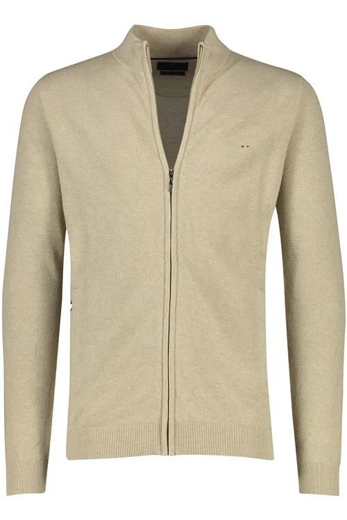 Portofino vest extra lang opstaande kraag beige rits effen katoen