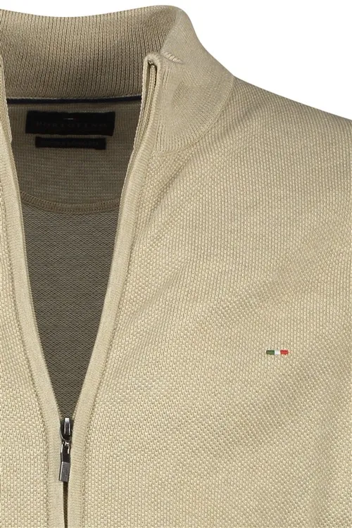 Portofino vest extra lang opstaande kraag beige rits effen katoen