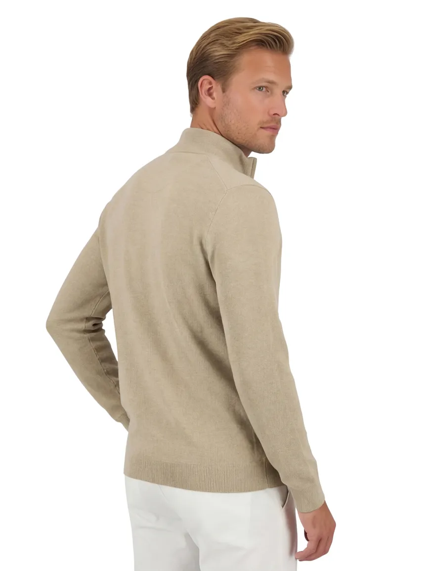 Portofino vest extra lang opstaande kraag beige rits effen katoen