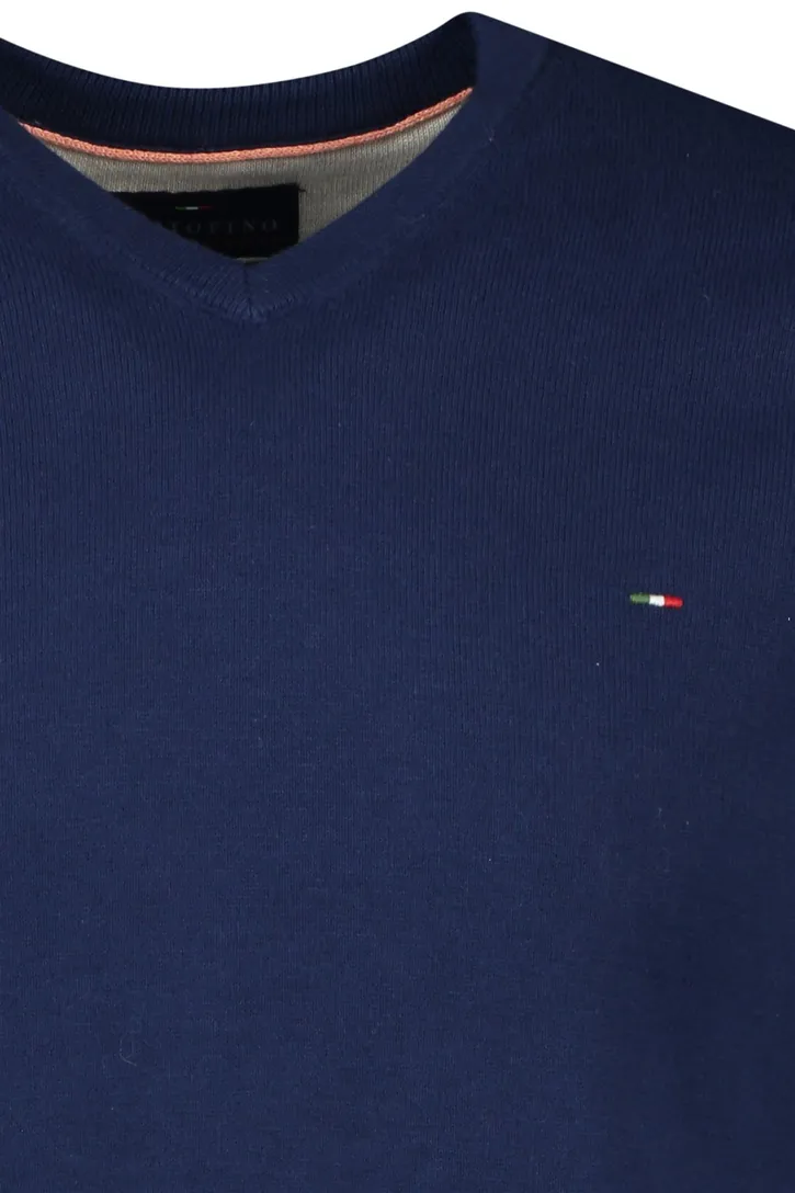 Portofino trui v-hals normale fit blauw extra lang