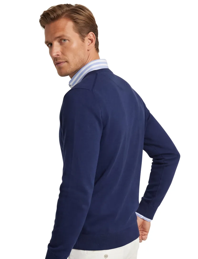 Portofino trui v-hals normale fit blauw extra lang