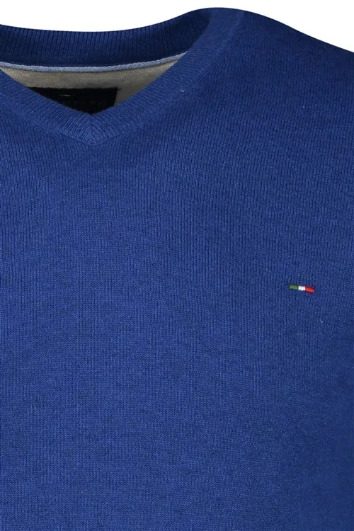 Portofino trui v-hals blauw extra lang